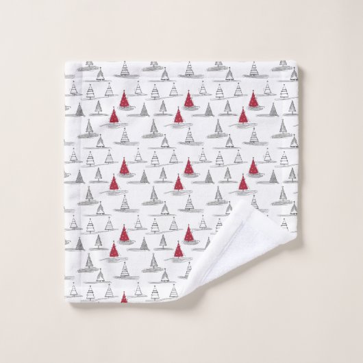 Red Christmas Tree Pattern#5 ID1009 Badhandtuch Set (Waschlappen)