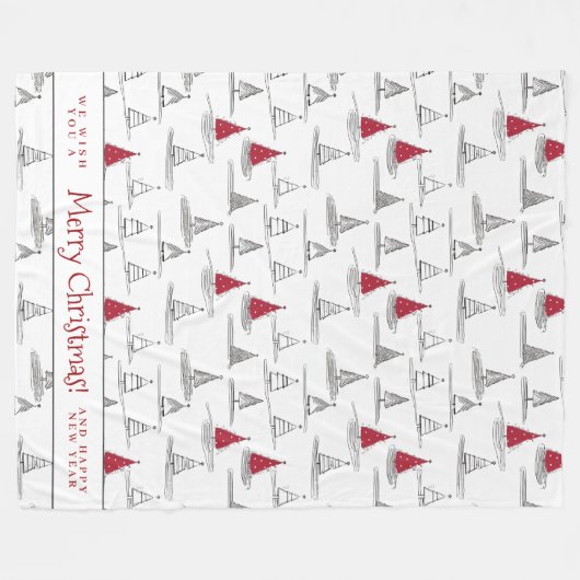 Red Christmas Tree Pattern#5 ID1009 Fleecedecke (Vorderseite (Horizontal))