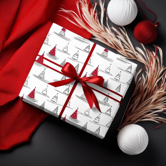 Red Christmas Tree Pattern#5 ID1009 Geschenkpapier