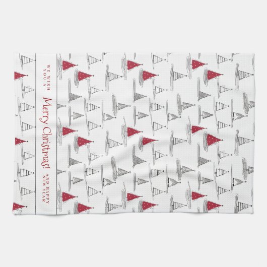 Red Christmas Tree Pattern#5 ID1009 Geschirrtuch (Horizontal)