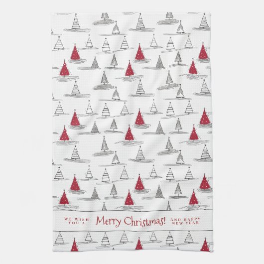 Red Christmas Tree Pattern#5 ID1009 Geschirrtuch (Vertikal)