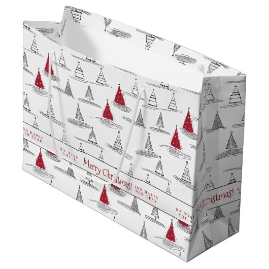 Red Christmas Tree Pattern#5 ID1009 Große Geschenktüte (Vorderseite Schrägansicht)