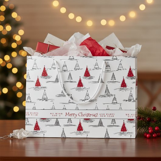 Red Christmas Tree Pattern#5 ID1009 Große Geschenktüte