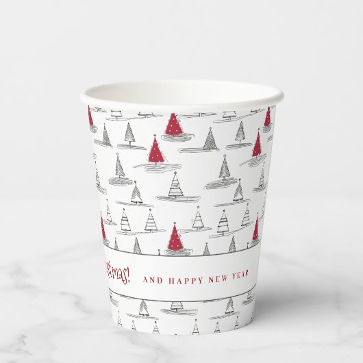 Red Christmas Tree Pattern#5 ID1009 Pappbecher (Rückseite)