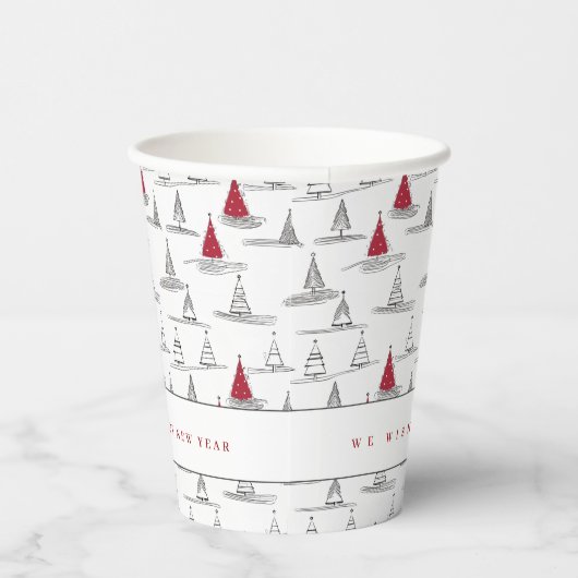 Red Christmas Tree Pattern#5 ID1009 Pappbecher (Rechts)