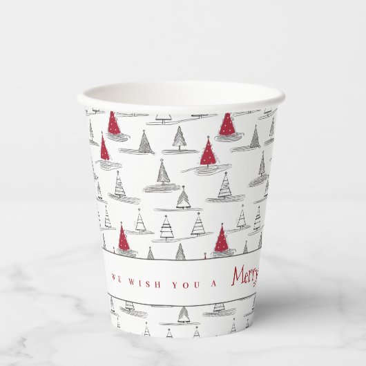 Red Christmas Tree Pattern#5 ID1009 Pappbecher (Vorderseite)