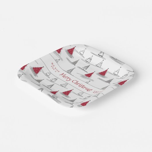 Red Christmas Tree Pattern#5 ID1009 Pappteller (Gewinkelt)