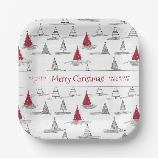 Red Christmas Tree Pattern#5 ID1009 Pappteller (Vorderseite)