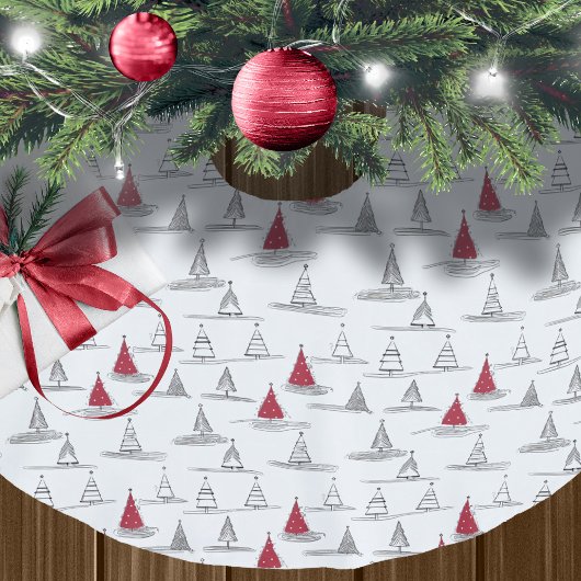Red Christmas Tree Pattern#5 ID1009 Polyester Weihnachtsbaumdecke