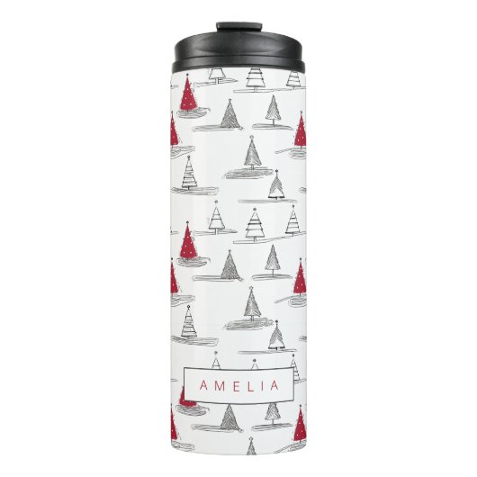 Red Christmas Tree Pattern#5 ID1009 Thermosbecher (Vorderseite)