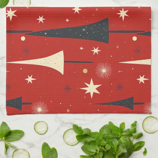 Red Christmas Tree Pattern Geschirrtuch (Gefaltet)