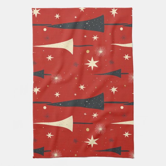 Red Christmas Tree Pattern Geschirrtuch (Vertikal)