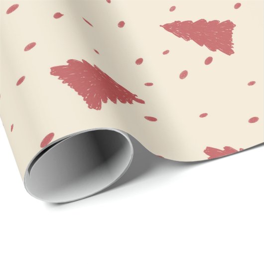 Red Christmas Tree Pattern | Minimal handGezeichne Geschenkpapier (Rolleneckpunkt)