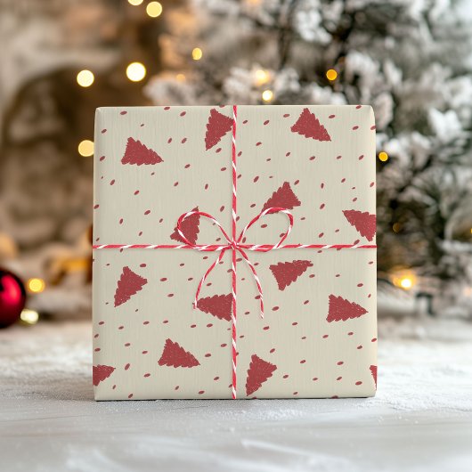 Red Christmas Tree Pattern | Minimal handGezeichne Geschenkpapier