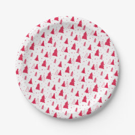 Red Christmas Tree Pattern Pappteller
