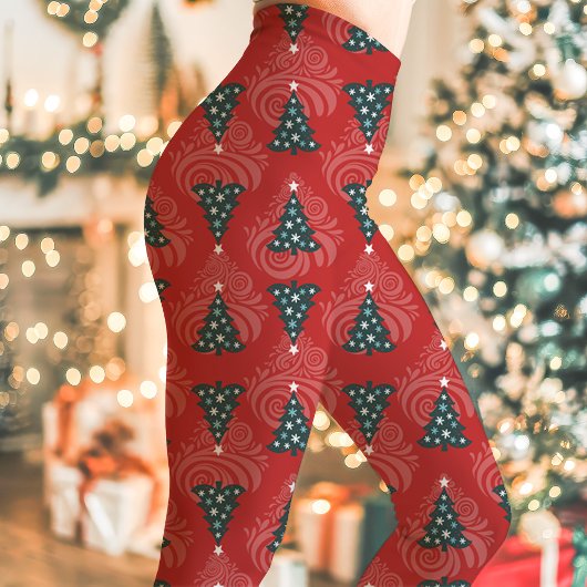 Red Christmas Tree Pattern Urlaub Leggings