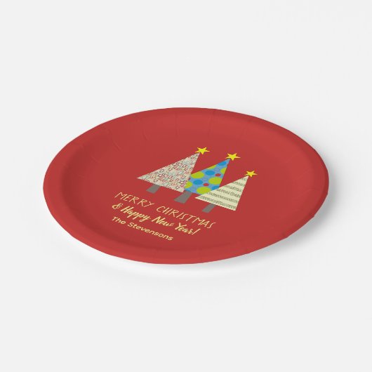Red Christmas Tree Personalized  Pappteller (Schrägansicht)