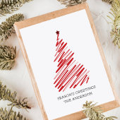 Red Christmas Tree Simple Brush Line Elegante Dankeskarte