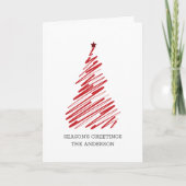 Red Christmas Tree Simple Brush Line Elegante Dankeskarte (Vorderseite)
