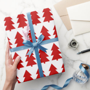 Red Christmas Tree White Minimal Geschenkpapier