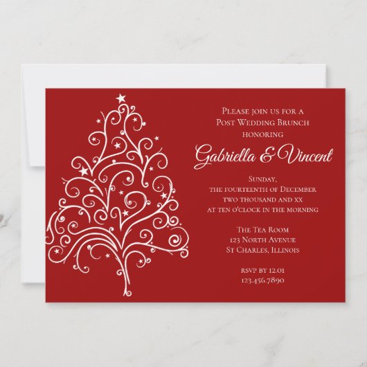 Red Christmas Tree Winter Post Wedding Brunch Einladung (Vorderseite)
