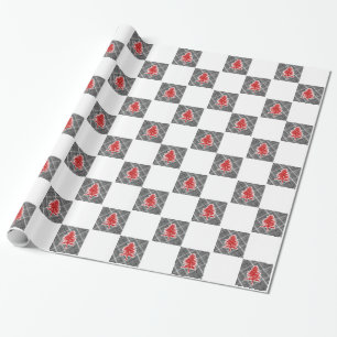 Red Christmas Tree Xmas Checkered Design Holiday Geschenkpapier