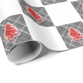 Red Christmas Tree Xmas Checkered Design Holiday Geschenkpapier (Rolleneckpunkt)