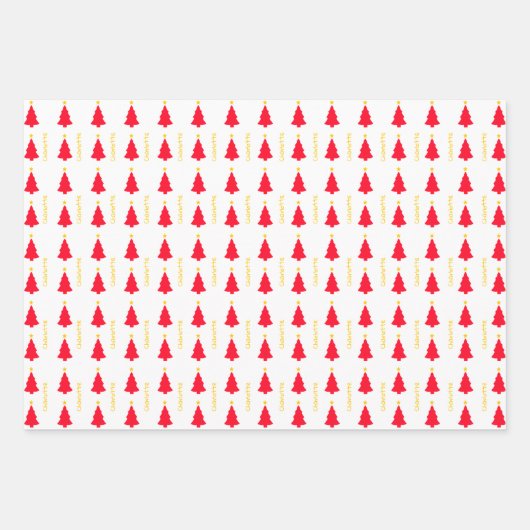 Red Christmas Tree Yellow Star Minimalistisch Geschenkpapier Set (Vorderseite)