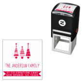 Red Christmas Trees & Family Name Rücksendeadresse Permastempel (Beispiel)