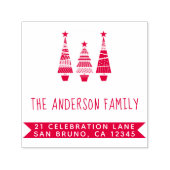 Red Christmas Trees & Family Name Rücksendeadresse Permastempel (Design)