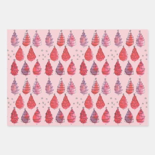 Red Christmas Trees Geschenkpapier Set (Vorderseite)