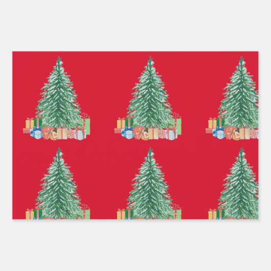 Red Christmas Trees Geschenkpapier Set (Vorderseite 2)