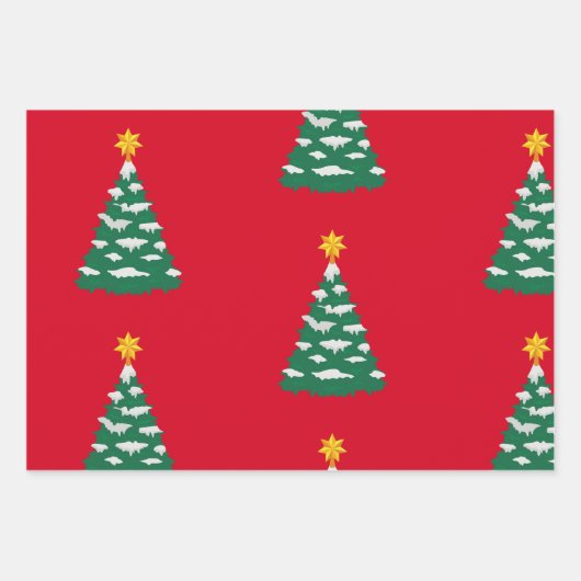 Red Christmas Trees Geschenkpapier Set (Vorderseite)