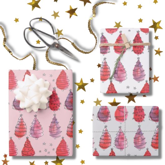 Red Christmas Trees Geschenkpapier Set