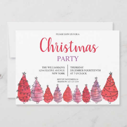 Red Christmas Trees Party Einladung (Vorderseite)
