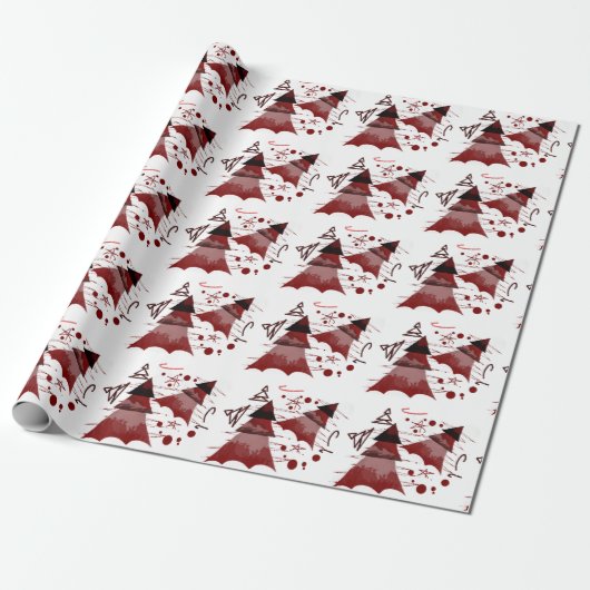 Red Christmas Trees Pattern Geschenkpapier (Ungerollt)