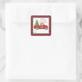 Red Christmas Truck Buffalo Kariert von Geschenk Quadratischer Aufkleber (Tasche)