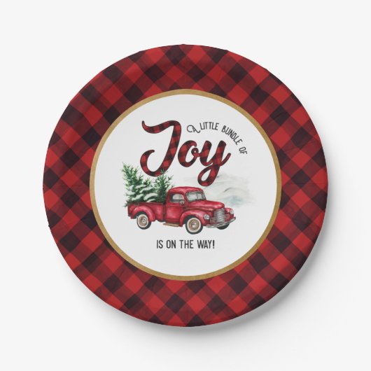 Red Christmas Truck Bundle of Joy Baby Shower Pappteller (Vorderseite)