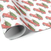 Red Christmas Truck Farm Frische Bäume Geschenkpapier (Rolleneckpunkt)
