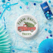 Red Christmas Truck Farm Frische Bäume Pappteller (Party)