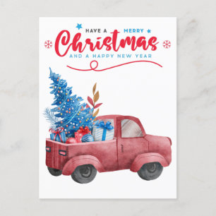 Red Christmas Truck Illustration Holiday Greetings Feiertagspostkarte