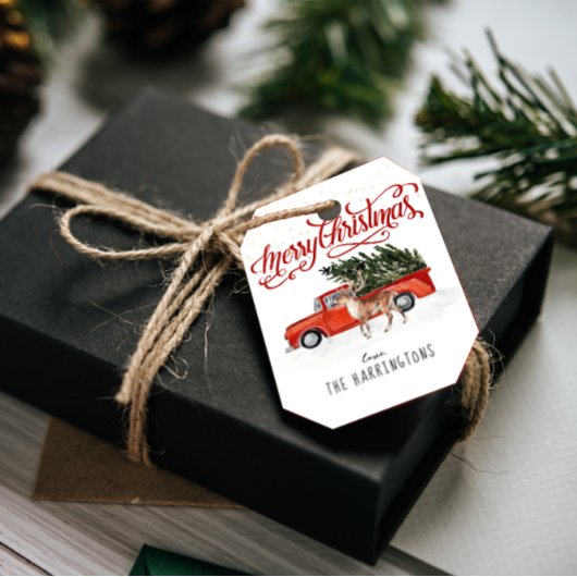 Red Christmas Truck & Rentier | Feiertagstags Geschenkanhänger