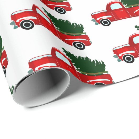 Red Christmas Truck Rustikale Weihnachtsfeier Geschenkpapier (Rolleneckpunkt)