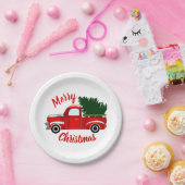 Red Christmas Truck Rustikale Weihnachtsfeier Pappteller (Party)