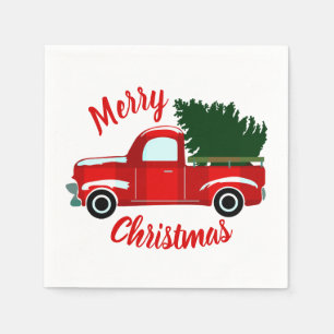 Red Christmas Truck Rustikale Weihnachtsfeier Serviette