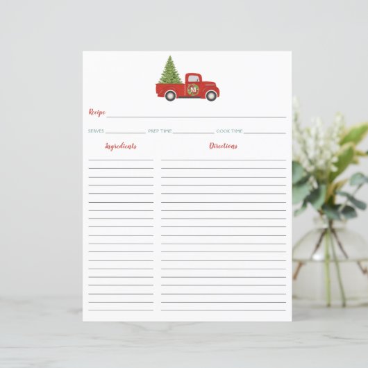 Red Christmas Truck & Tree Recipe Binder Beilage (Stehend Vorderseite)