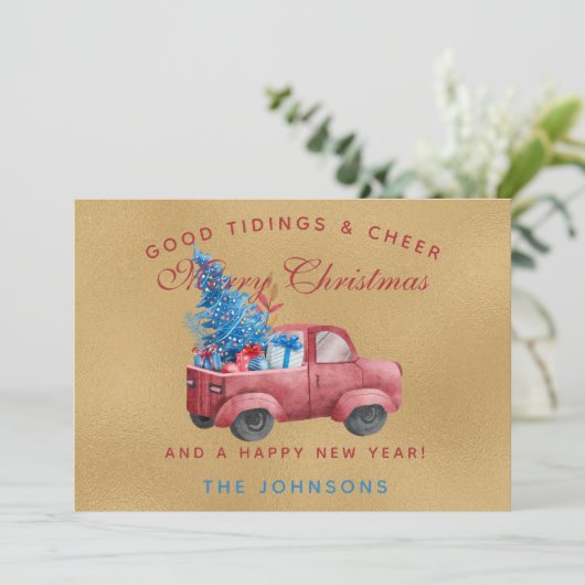 Red Christmas Truck Wasserfarbe Illustration Foto (Stehend Vorderseite)