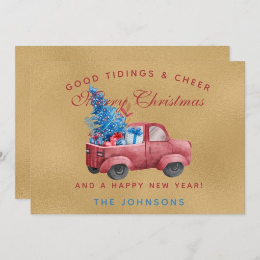 Red Christmas Truck Wasserfarbe Illustration Foto (Vorne/Hinten)