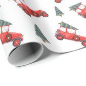 Red Christmas Truck Watercolor Holiday Geschenkpapier (Rolleneckpunkt)