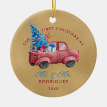 Red Christmas Truck Watercolor Newlywings Foto